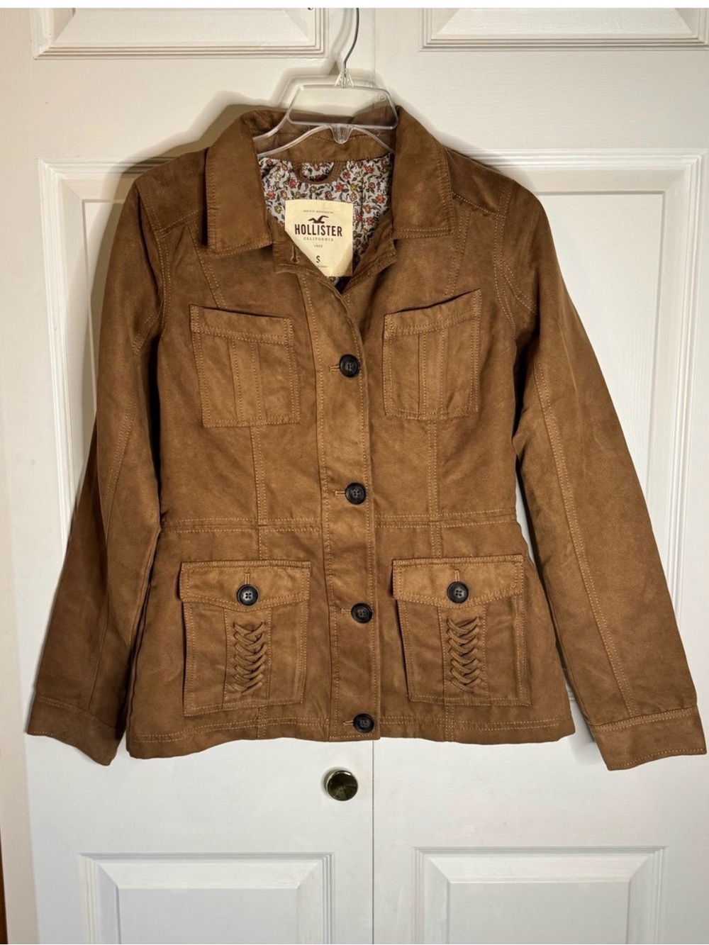 Hollister Women's Tan Suede-Look Button Utility Jacket